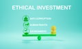 Ethical Investment, money balancing anti corruption, human rights and environment icons
