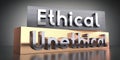 Ethical, unethical - words on metal blocks Royalty Free Stock Photo