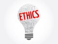 Ethics bulb word cloud collage, concept background