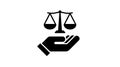 Ethics icon , law and justice. scale and hand line symbol .Vector linear illustration. Isolated