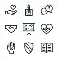 ethics line icons. linear set. quality vector line set such as corporate, trust, no, integrity, strategy, commitment, question,