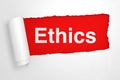 Ethics Sign in the Hole of Torn White Paper. 3d Rendering Royalty Free Stock Photo