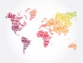 Ethics word cloud in shape of world map, concept background Royalty Free Stock Photo
