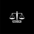 Ethics word, Ethics text, Ethics icon or logo on dark background