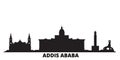 Ethiopia, Addis Ababa city skyline isolated vector illustration. Ethiopia, Addis Ababa travel black cityscape Royalty Free Stock Photo