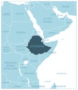 Ethiopia - blue map with neighboring countries and names