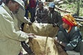 Market vendor sells leather Ethiopian market