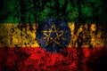 Ethiopia, Ethiopian flag on grunge metal background texture with scratches and cracks
