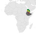 Ethiopia Location Map on map Africa. 3d Ethiopia flag map marker location pin. High quality map of Ethiopia. Africa.