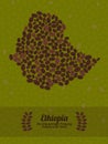 Ethiopia map made of roasted coffee beans. Vector illustration.