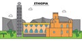 Ethiopia outline city skyline, linear illustration, banner, travel landmark