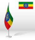 ETHIOPIA Republic flag on flagpole for registration of solemn event, meeting foreign guests. National independence day of ETHIOPIA