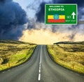 Ethiopia road sign against clear blue sky