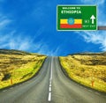 Ethiopia road sign against clear blue sky