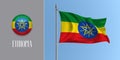 Ethiopia waving flag on flagpole and round icon vector illustration