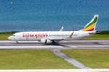 Ethiopian Boeing 737-800 airplane Mahe Seychelles airport