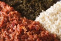 Ethiopian cuisine: kitfo with herbs and cheese a macro. horizontal