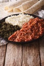 Ethiopian cuisine: kitfo with herbs and cheese. Vertical