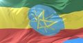 Ethiopian flag waving at wind with blue sky in slow, loop