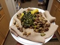 Ethiopian food beef and lamb tripe on white plate