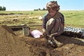 Ethiopian girl working in reforestation project Royalty Free Stock Photo