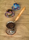 Ethiopian harar cofee beans in kettle