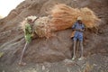 Ethiopians with hay bundles Royalty Free Stock Photo