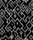 Ethnic abstract geometric ikat worn out pattern in black and white, vector