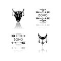 Ethnic accessories in boho style drop shadow black glyph icons set. Arrows with feathers charms. Bull head native Royalty Free Stock Photo