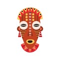 Ethnic african tribal mask with huge eyes and open mouth. Traditional ritual symbol. Ancient human art. Flat vector