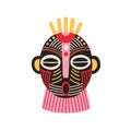 Ethnic african tribal mask with open mouth and closed eyes. Terrifying ancient ritual symbol or souvenir. Hand drawn