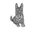 Ethnic Animal Doodle Detail Pattern - German Sheppard Dog Zentangle Illustration Royalty Free Stock Photo