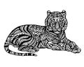 Ethnic Animal Doodle Detail Pattern - Tiger Zentangle Illustration