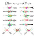 Ethnic arrows and flower. Feathers and flowers boho style.