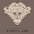 Ethnic black head of ape. totem/tattoo design. Use for print, posters, t-shirts. Vector illustration