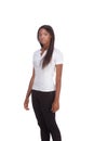 Ethnic black young woman in jeans white t-shirt