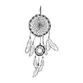 Ethnic Boho dream catcher with feathers. American Indian symbol in sketch style. Vector illustration isolated on white