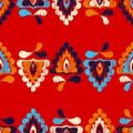 Ethnic boho seamless pattern. Ikat. Flowers. Traditional ornament. Geometric background. Folk motif.