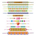 Ethnic bracelet. Handmade colored wristbands friendship connection symbols hippie recent vector jewelry templates