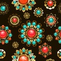 Ethnic brooches seamless pattern on brown background Royalty Free Stock Photo