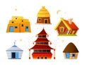 Ethnic buildings - modern flat design style object set