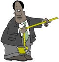 Ethnic businessman using a large tape measure