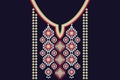 Ethnic collar lace pattern traditional on dark blue background. Necklace embroidery abstract vector illustration.