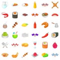 Ethnic cuisine icons set, cartoon style