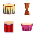 Ethnic drum icons set cartoon vector. Drum of different style and color Royalty Free Stock Photo