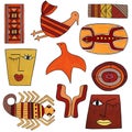 Ethnic elements isolated on white background. African motives. Raster clip art. For printing on stickers, labels, logos.