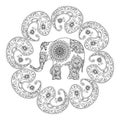 Ethnic Elephants pattern adult coloring page