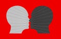 Ethnic Equality, Culture War and racism concept. Human heads face to face. Social Issue Conceptual illustration in red background Royalty Free Stock Photo