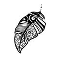 Ethnic feather.Tribal Feather Vintage Pattern.Hand Drawn Doodle and zentangle illustration.stylized linear style.graphic illustrat Royalty Free Stock Photo