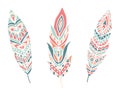Ethnic Feathers. Hand Drawn Design Elements